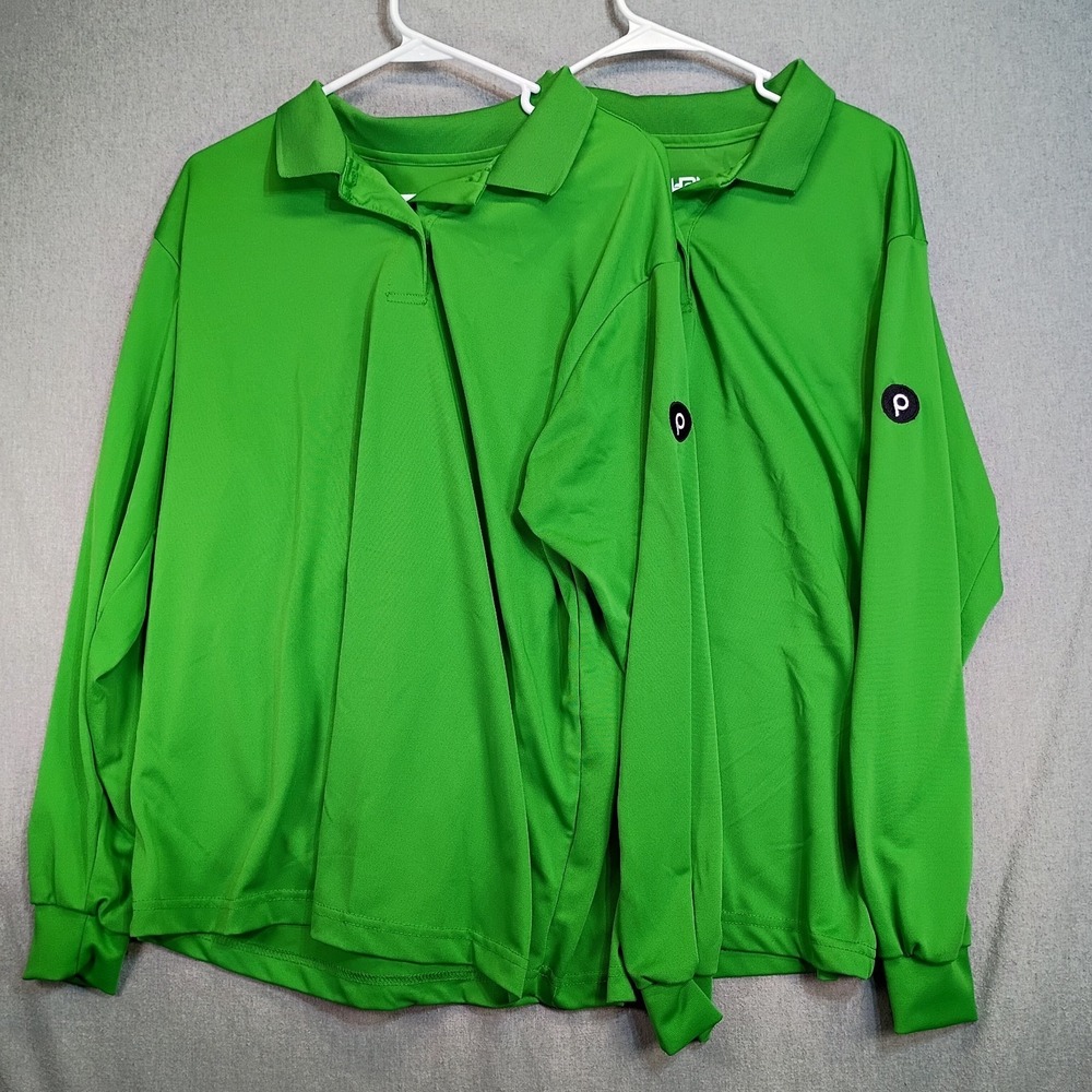 Lot 2 Publix Womens XL Green Long Sleeve Polo Shirts Employee Uniform Workwear